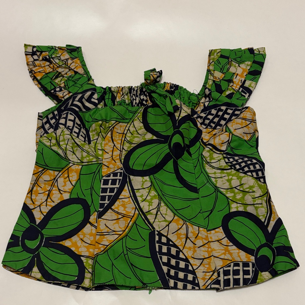 Batik Boho Floral Sleeveless Green Yellow Black Women's Zipper Back Blouse L